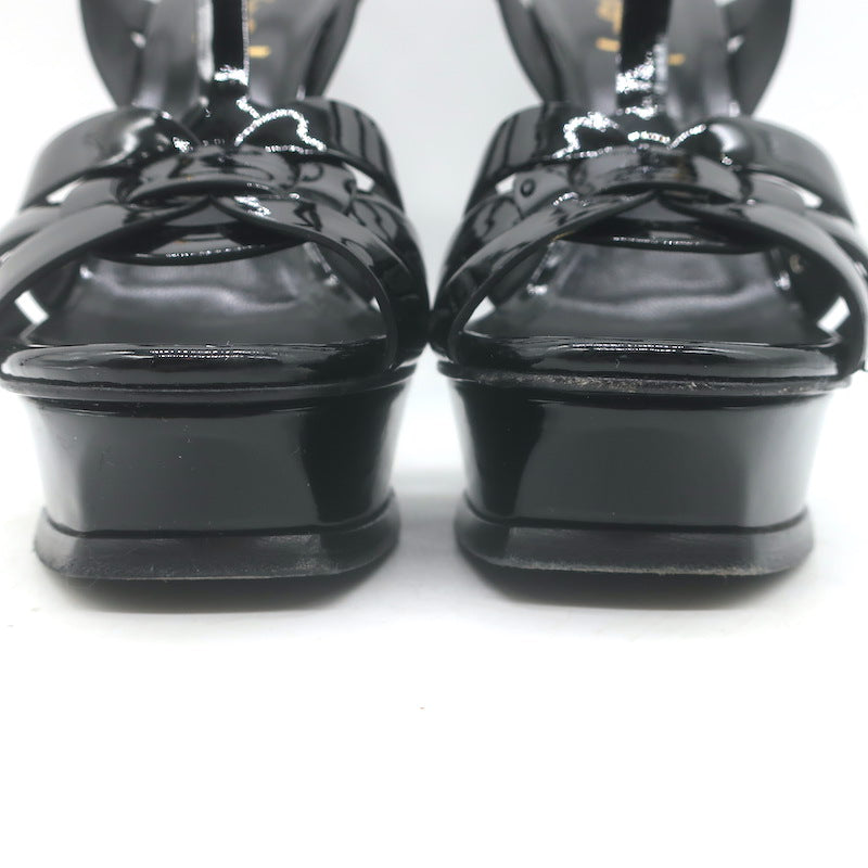 Yves Saint Laurent Tribute 120 Platform Sandals Black Patent Leather Size 37