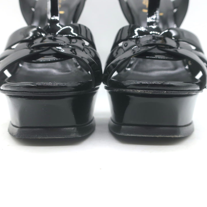 Yves Saint Laurent Tribute 120 Platform Sandals Black Patent Leather Size 37