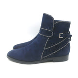 Alaia Studded Buckled Strap Ankle Boots Navy Suede Size 39