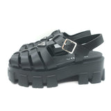 Prada Monolith Platform Fisherman Sandals Black Rubber Size 37