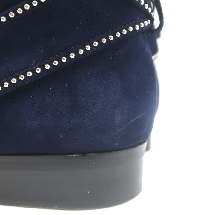 Alaia Studded Buckled Strap Ankle Boots Navy Suede Size 39