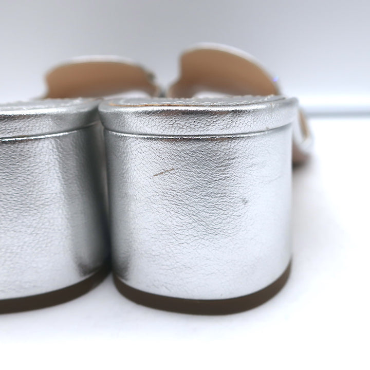 Prada Crystal-Embellished Mule Sandals Silver Metallic Leather Size 38.5 NEW