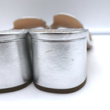 Prada Crystal-Embellished Mule Sandals Silver Metallic Leather Size 38.5 NEW