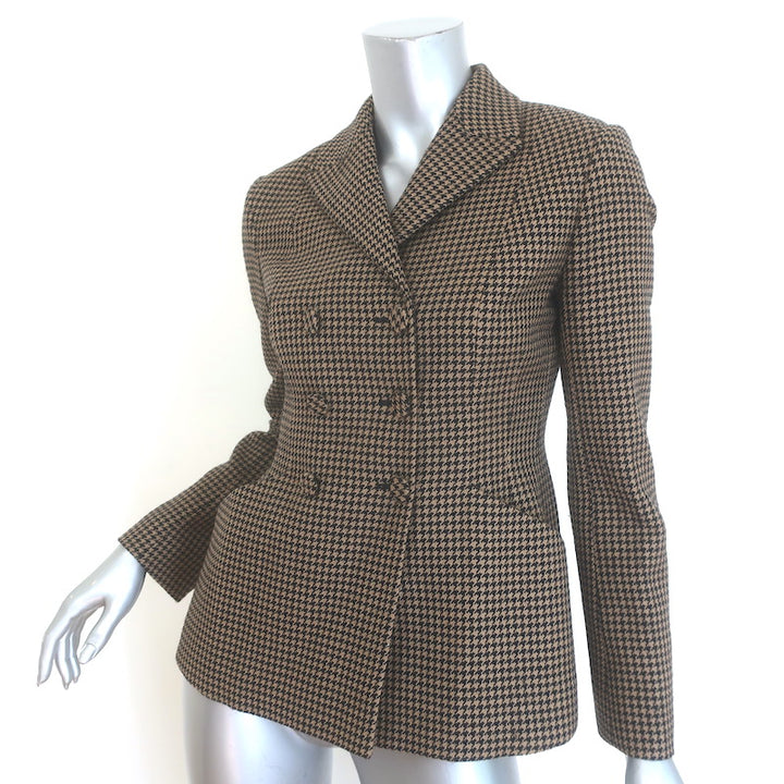 Christian Dior Houndstooth Double Breasted Bar Jacket Brown/Black Wool Size 38