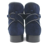 Alaia Studded Buckled Strap Ankle Boots Navy Suede Size 39