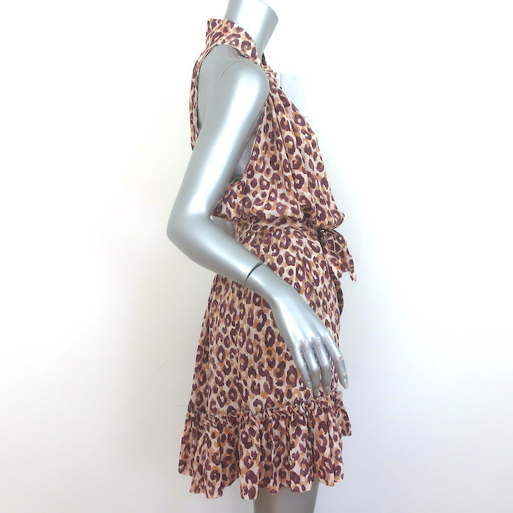Zimmermann Super Eight Leopard Print Belted Mini Dress Beige Silk Size 2