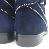 Alaia Studded Buckled Strap Ankle Boots Navy Suede Size 39