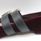 Miu Miu Crystal Buckle Mary Jane Flats Bordeaux Velvet Size 38