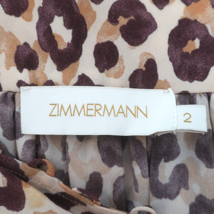 Zimmermann Super Eight Leopard Print Belted Mini Dress Beige Silk Size 2