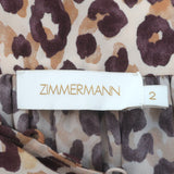 Zimmermann Super Eight Leopard Print Belted Mini Dress Beige Silk Size 2
