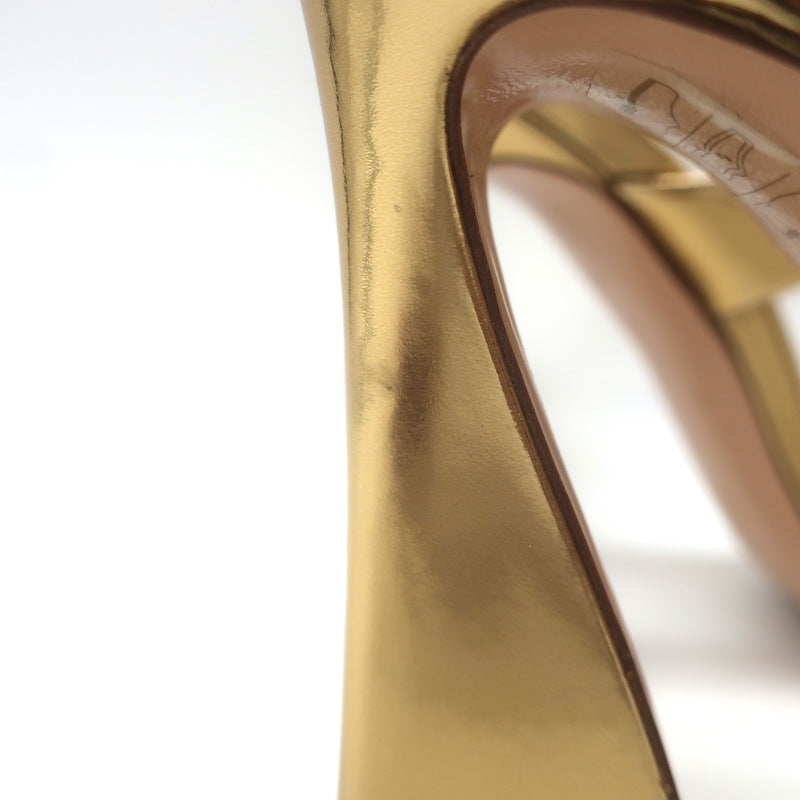 Gianvito Rossi Aura Two-Strap Mules Gold Mirrored Leather Size 36 Open Toe Heels