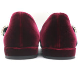 Miu Miu Crystal Buckle Mary Jane Flats Bordeaux Velvet Size 38