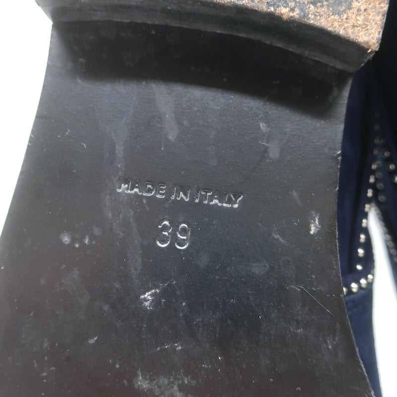 Alaia Studded Buckled Strap Ankle Boots Navy Suede Size 39