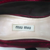 Miu Miu Crystal Buckle Mary Jane Flats Bordeaux Velvet Size 38