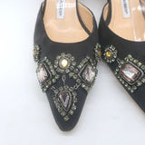 Manolo Blahnik Carolyne 50 Jeweled Slingback Pumps Dark Gray Suede Size 38.5 NEW