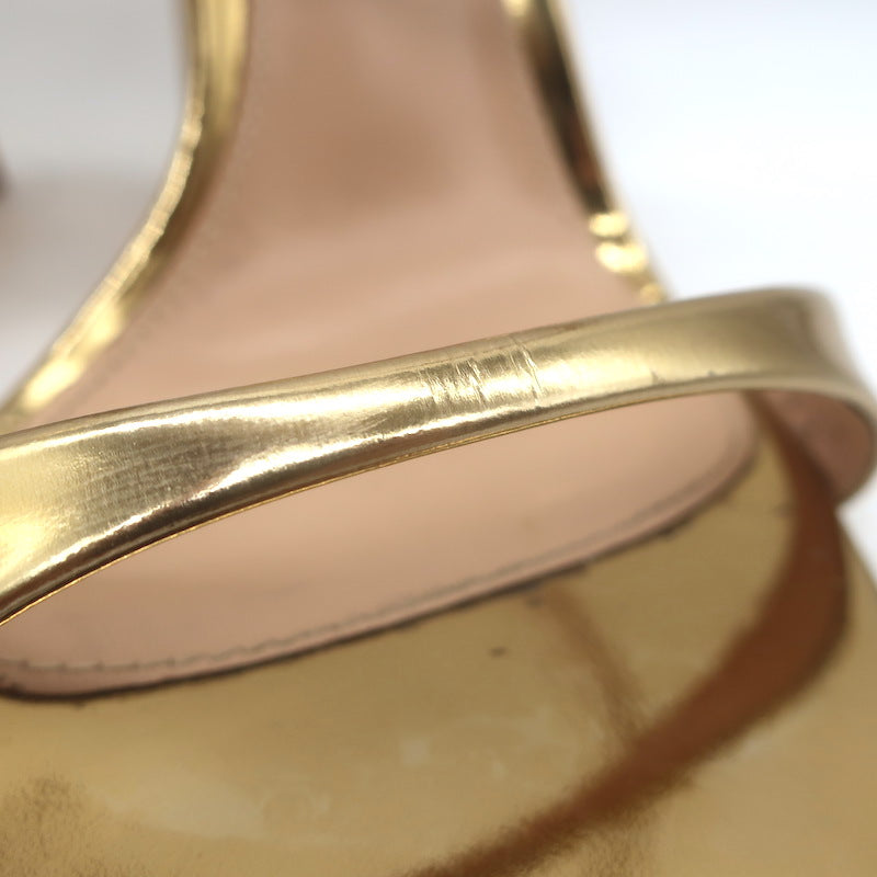 Gianvito Rossi Aura Two-Strap Mules Gold Mirrored Leather Size 36 Open Toe Heels