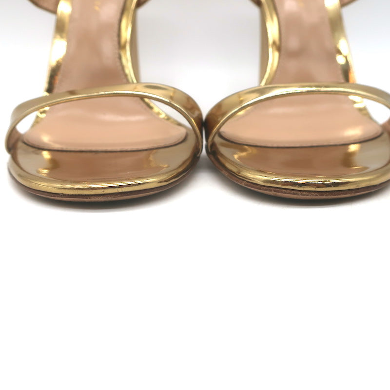 Gianvito Rossi Aura Two-Strap Mules Gold Mirrored Leather Size 36 Open Toe Heels