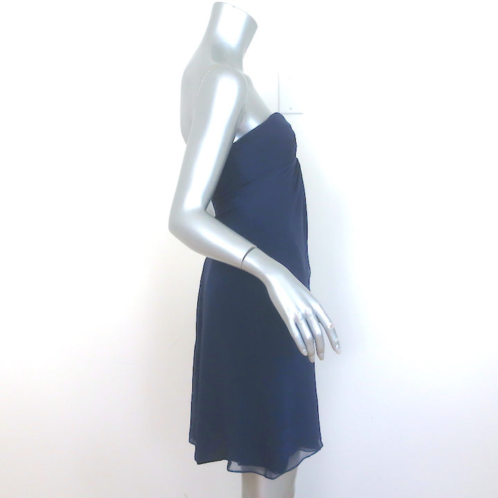 Carolina Herrera Strapless Mini Dress Navy Silk Chiffon Size 2