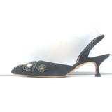 Manolo Blahnik Carolyne 50 Jeweled Slingback Pumps Dark Gray Suede Size 38.5 NEW