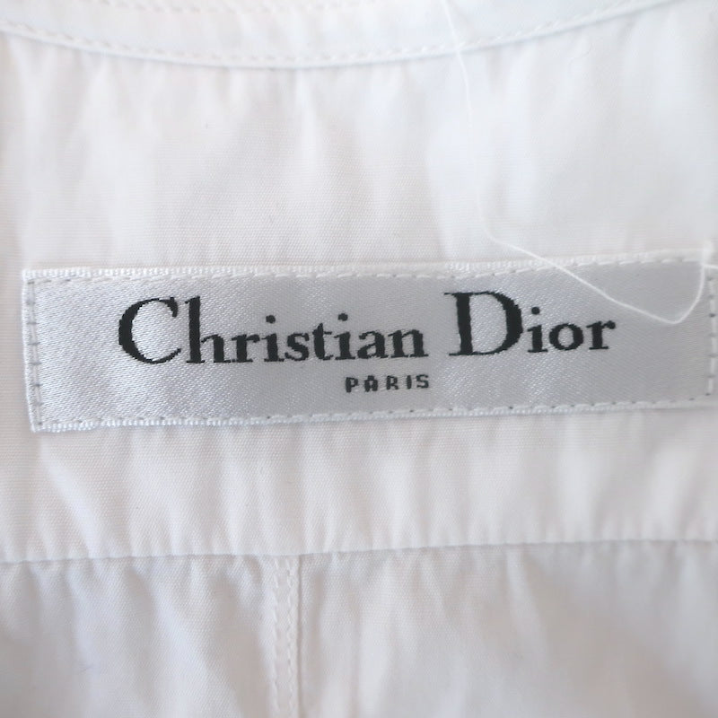 Christian Dior Pique Plastron Sleeveless Button-Down Blouse White Cotton Size 38