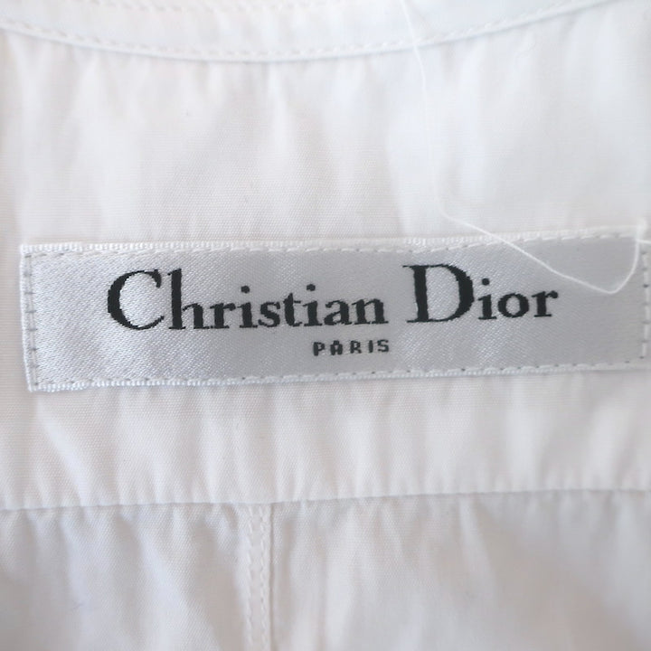 Christian Dior Pique Plastron Sleeveless Button-Down Blouse White Cotton Size 38
