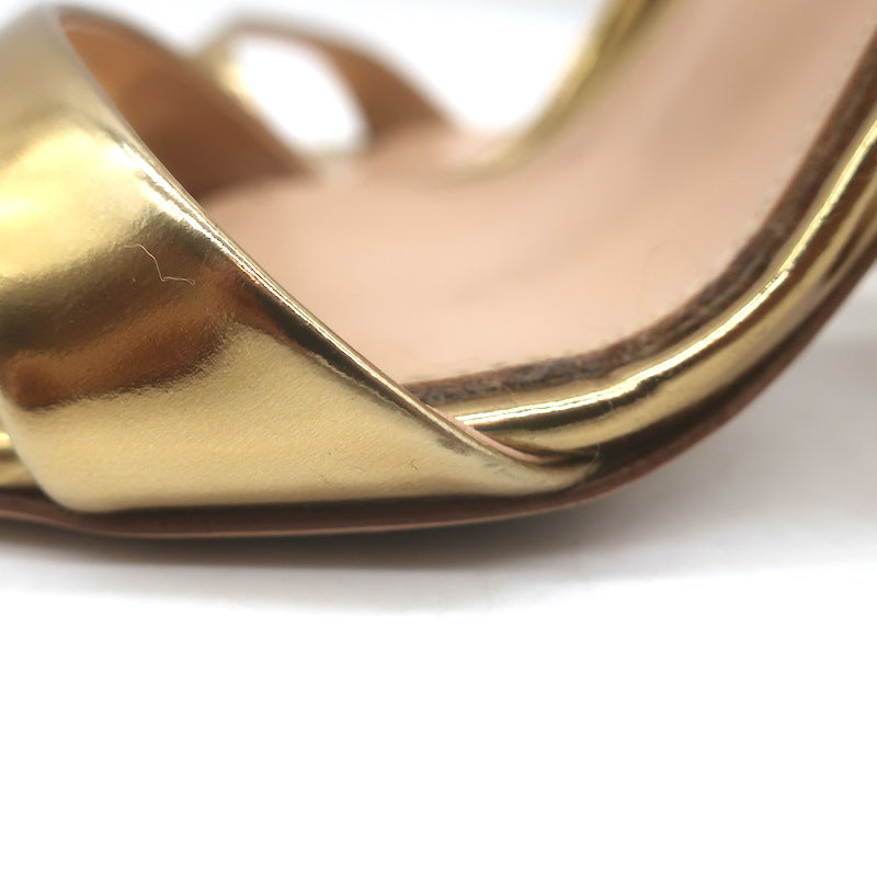 Gianvito Rossi Aura Two-Strap Mules Gold Mirrored Leather Size 36 Open Toe Heels