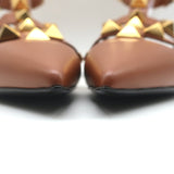 Valentino Roman Stud Ankle Strap Flats Brown Leather Size 38.5 NEW