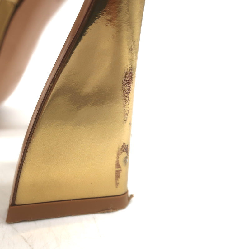 Gianvito Rossi Aura Two-Strap Mules Gold Mirrored Leather Size 36 Open Toe Heels