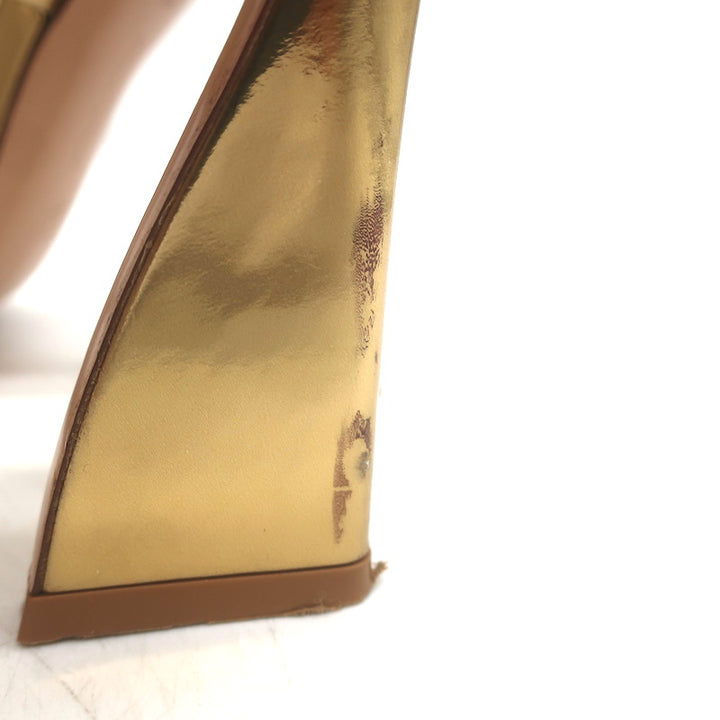 Gianvito Rossi Aura Two-Strap Mules Gold Mirrored Leather Size 36 Open Toe Heels