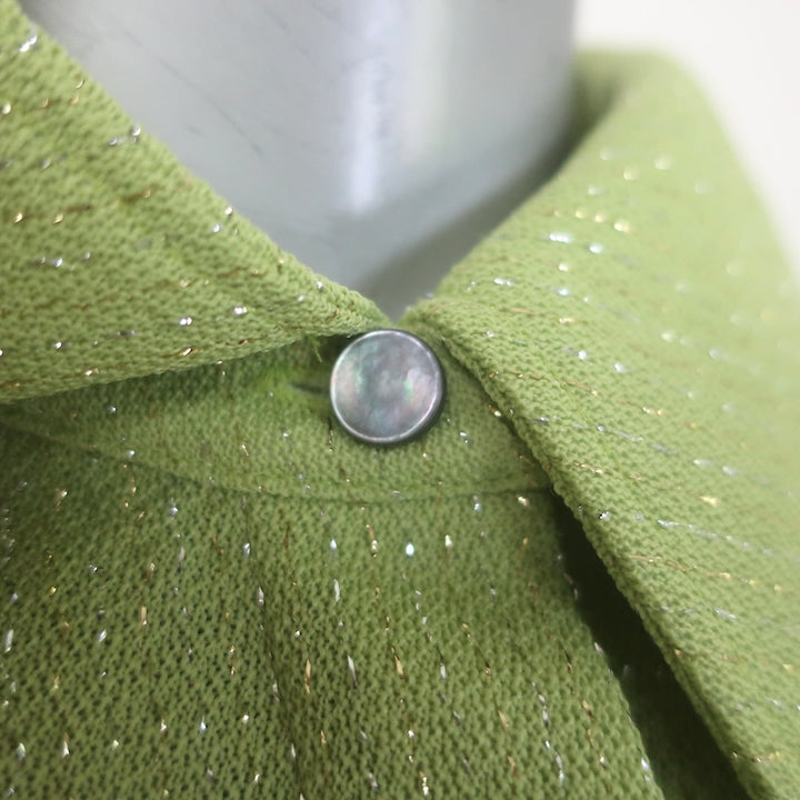 Tory Burch Metallic Draped Midi Shirt Dress Green Size Medium