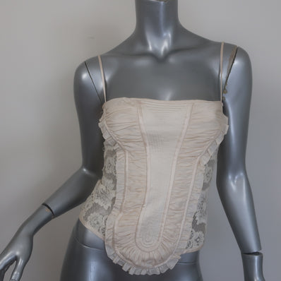 Valentino Bustier Top Cream Lace & Ruffle-Trim Ruched Silk Size US 2