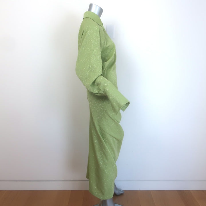 Tory Burch Metallic Draped Midi Shirt Dress Green Size Medium