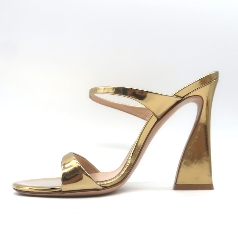 Gianvito Rossi Aura Two-Strap Mules Gold Mirrored Leather Size 36 Open Toe Heels