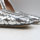 Bottega Veneta Comet Woven Mirror Leather Wedge Pumps Silver Size 38.5