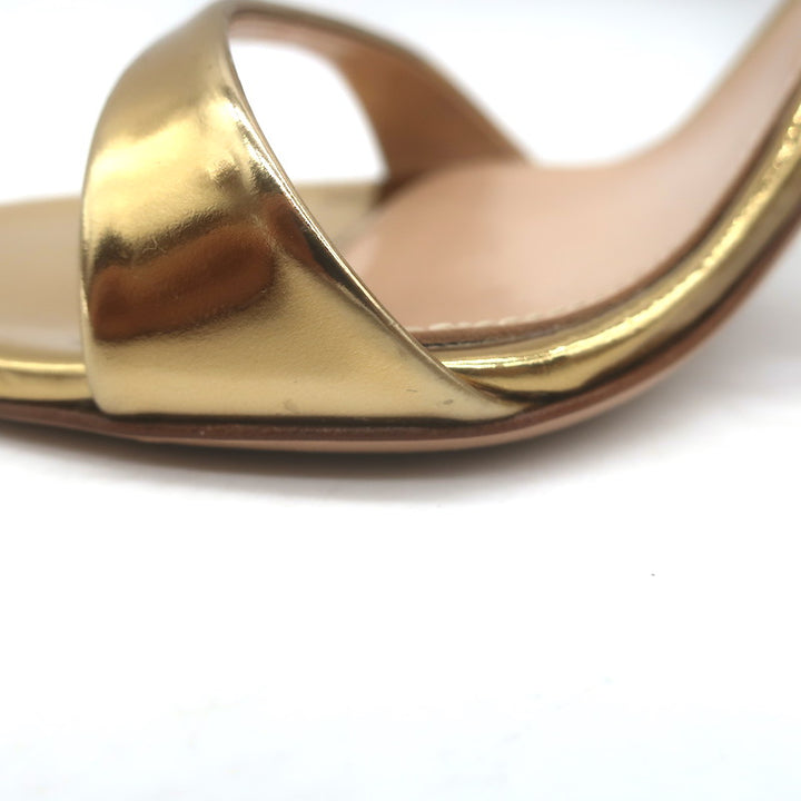 Gianvito Rossi Aura Two-Strap Mules Gold Mirrored Leather Size 36 Open Toe Heels