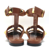 Valentino Roman Stud Ankle Strap Flats Brown Leather Size 38.5 NEW