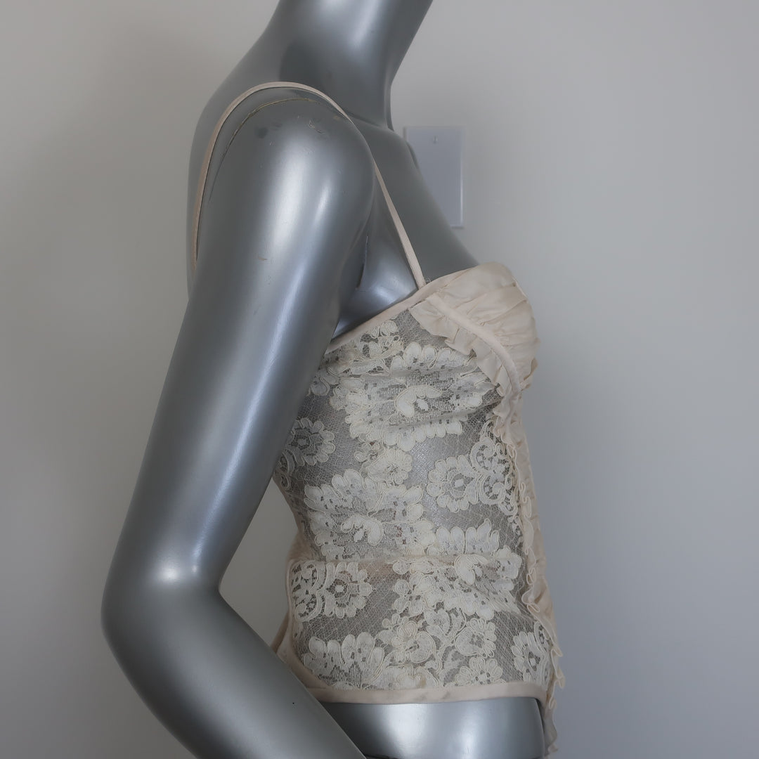 Valentino Bustier Top Cream Lace &amp; Ruffle-Trim Ruched Silk Size US 2