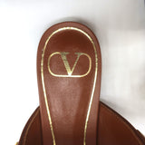 Valentino Roman Stud Ankle Strap Flats Brown Leather Size 38.5 NEW