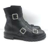 Jimmy Choo Hank Jewel Buckle Flat Ankle Boots Black Leather Size 39 NEW