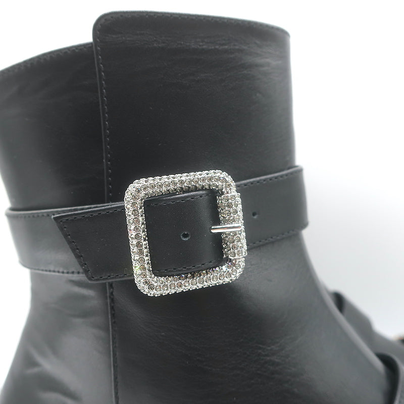 Jimmy Choo Hank Jewel Buckle Flat Ankle Boots Black Leather Size 39 NEW