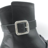 Jimmy Choo Hank Jewel Buckle Flat Ankle Boots Black Leather Size 39 NEW