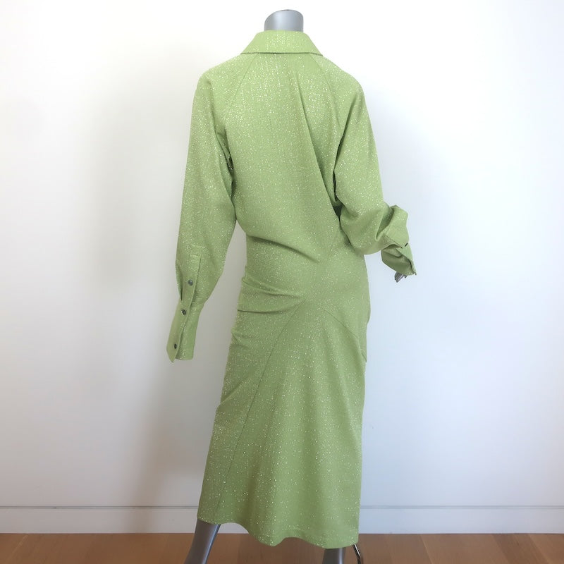 Tory Burch Metallic Draped Midi Shirt Dress Green Size Medium