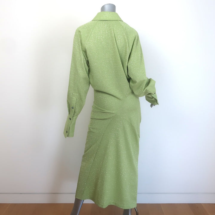 Tory Burch Metallic Draped Midi Shirt Dress Green Size Medium