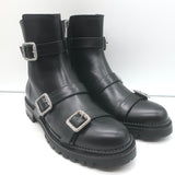 Jimmy Choo Hank Jewel Buckle Flat Ankle Boots Black Leather Size 39 NEW