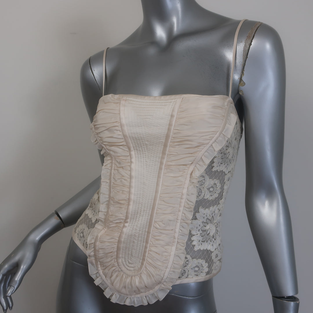 Valentino Bustier Top Cream Lace &amp; Ruffle-Trim Ruched Silk Size US 2