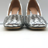 Bottega Veneta Comet Woven Mirror Leather Wedge Pumps Silver Size 38.5