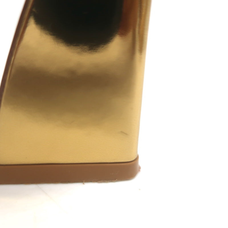 Gianvito Rossi Aura Two-Strap Mules Gold Mirrored Leather Size 36 Open Toe Heels