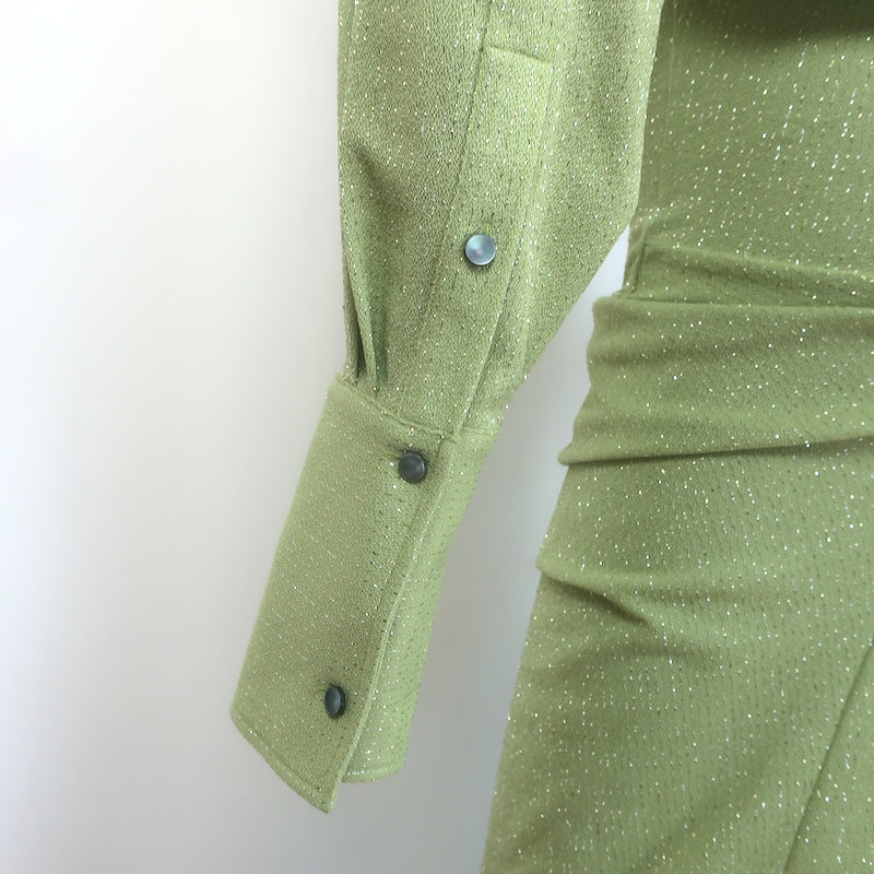 Tory Burch Metallic Draped Midi Shirt Dress Green Size Medium