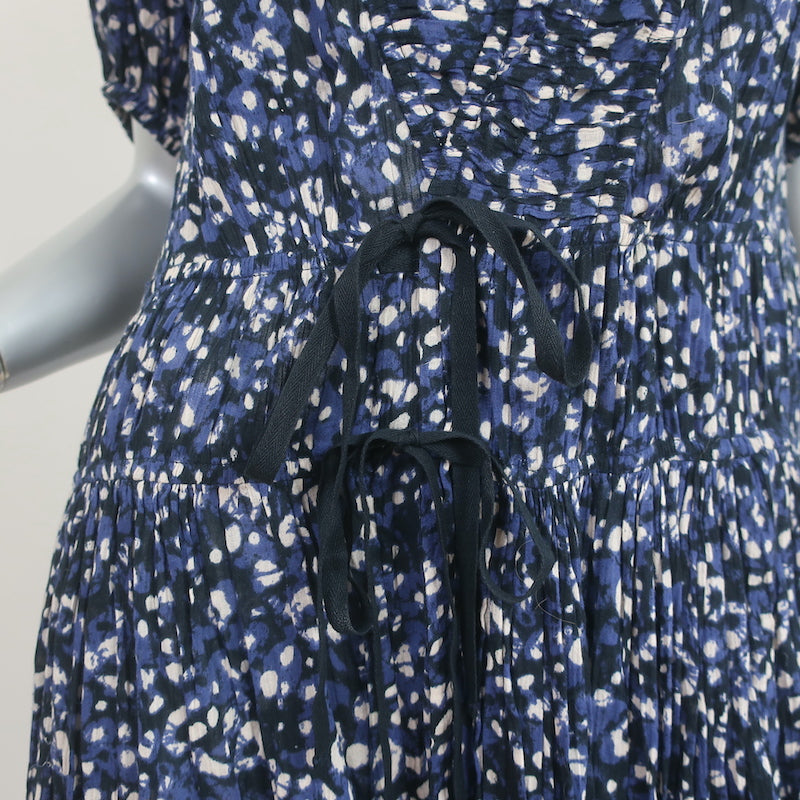 Ulla Johnson Puff Sleeve Midi Wrap Dress Kemala Navy Printed Cotton Size 10