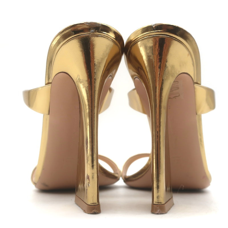 Gianvito Rossi Aura Two-Strap Mules Gold Mirrored Leather Size 36 Open Toe Heels
